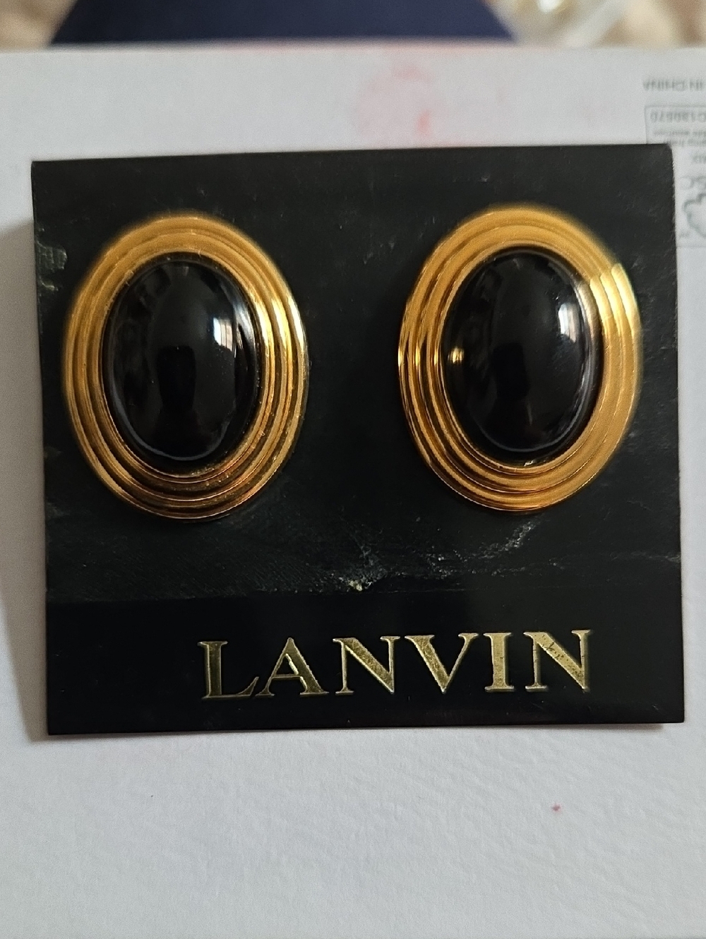 Lanvin Black and Gold Oval Clip-On Earrings
